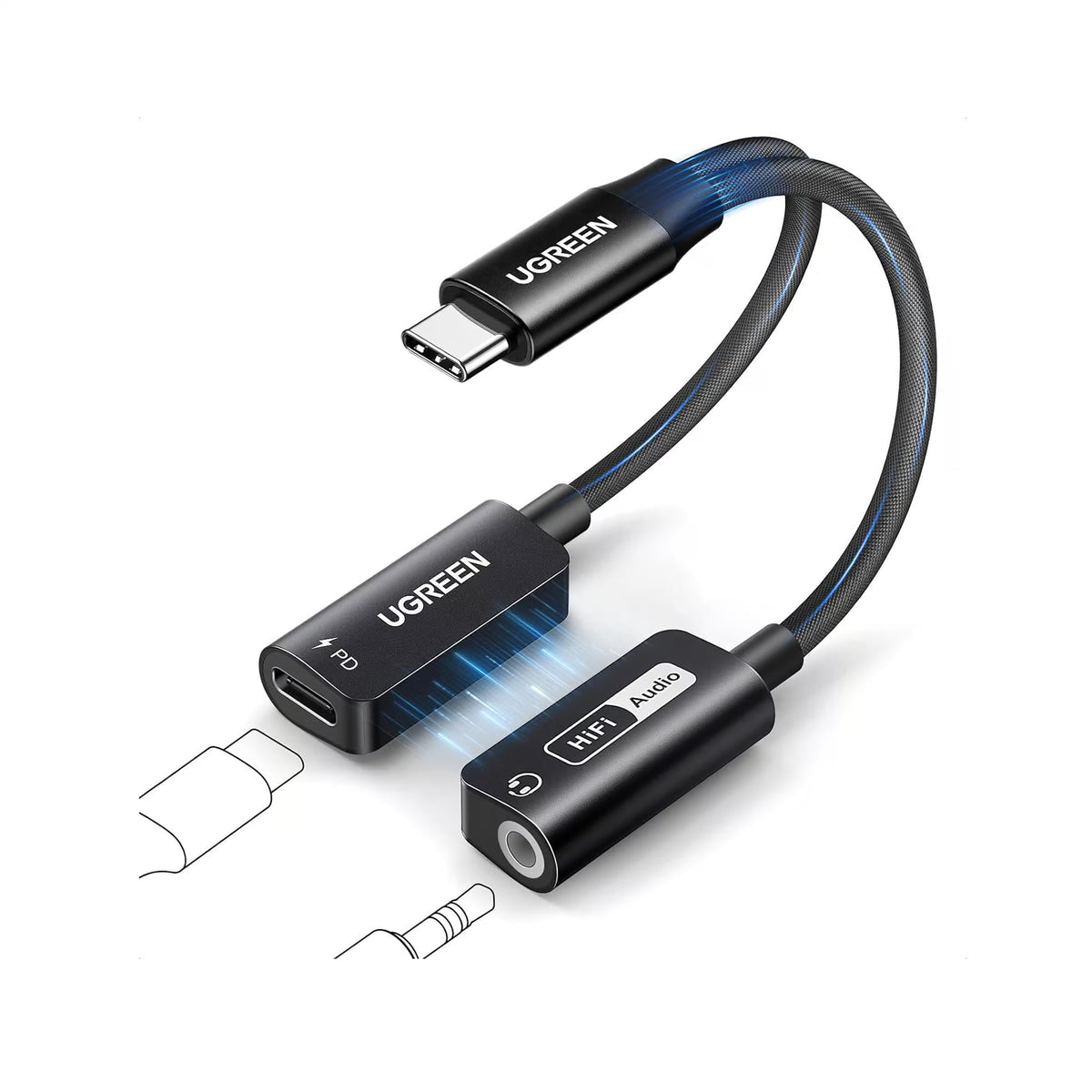 UGREEN 25837 Magnetic 2 in 1 USB C to 3.5mm Audio Adapter and Charger with PD 60W, Hi-Res 32bit/384kHz, Aux to USB C with Fast Charging, Dongle Cable for iPhone 17 Pro Max, Switch 2, Galaxy S26 Ultra, iPad Pro, PUBG Mobile / Free Fire Gaming