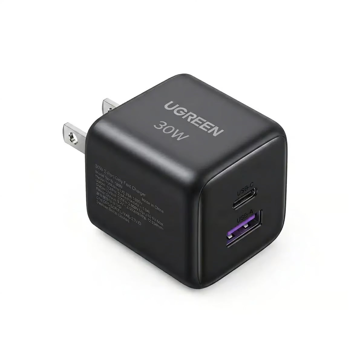 UGREEN 65025 30W 2-Port GaN Fast Charger (US Plug) Supports PD3.0 QC4.0 FCP AFC, Compact Travel Adapter for iPhone 17/16/15/14